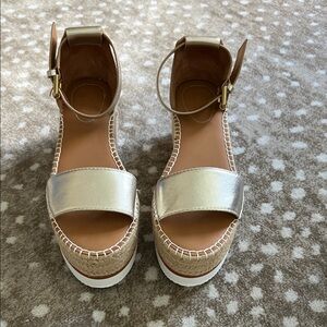 See By Chloe Gold Espadrille Sandals Sz 38